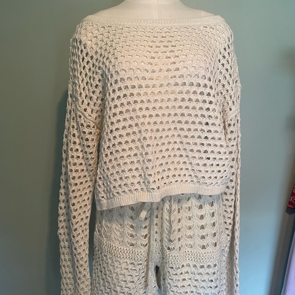 Women's White Crochet Sweater